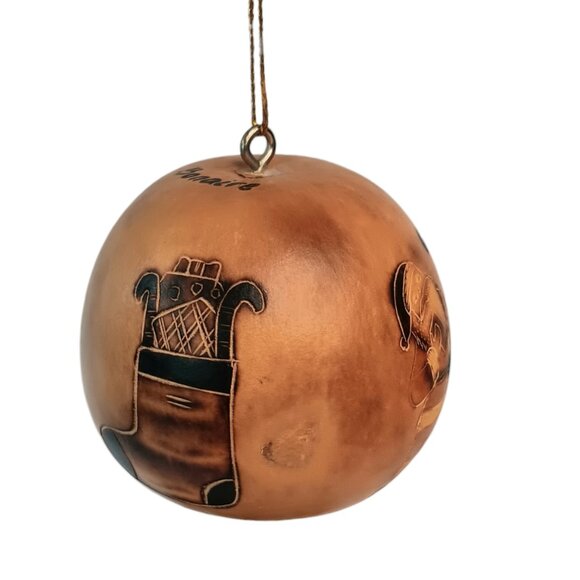 Handcarved Gourd Christmas Ornament Santa Stocking Bells 2.5" X 2.5" Brown - Picture 3 of 9